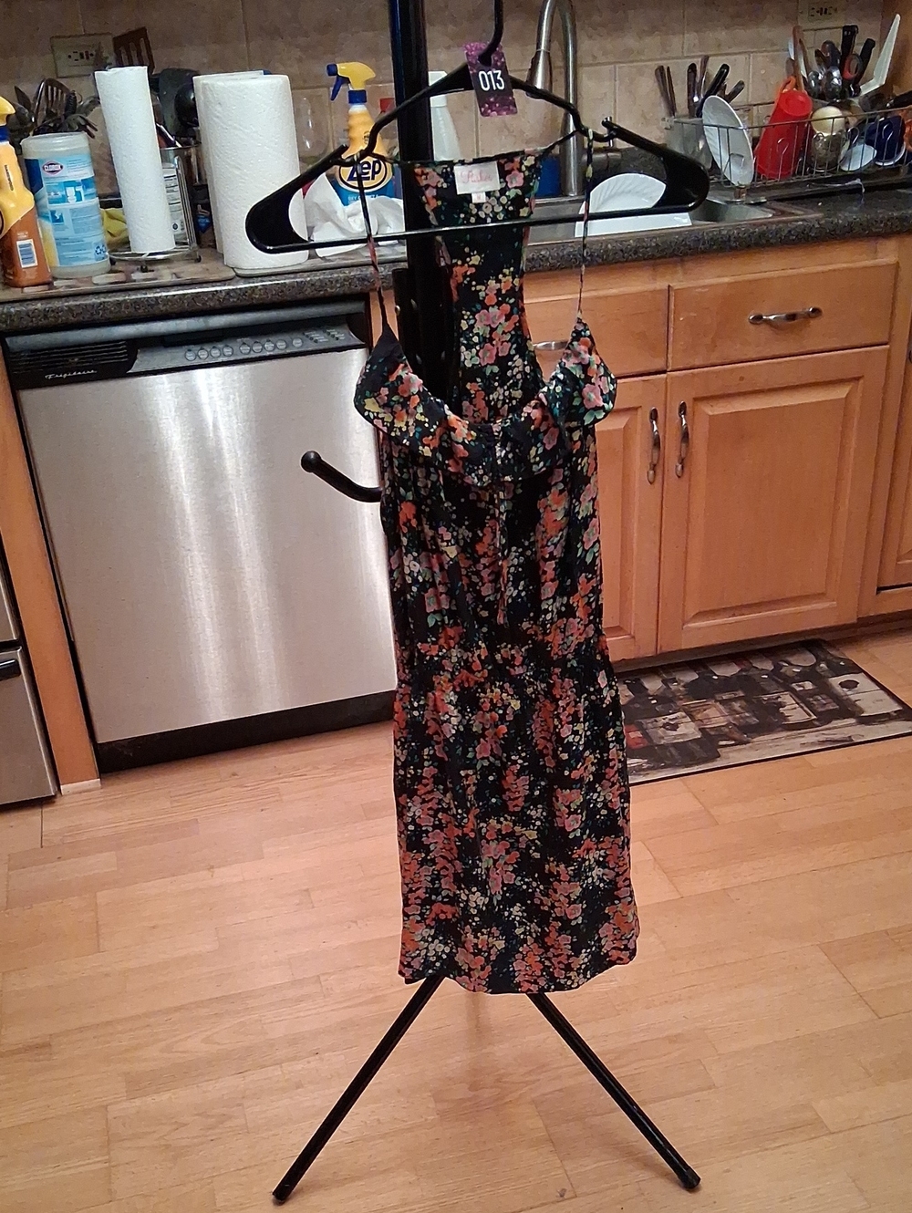 Parker Black Floral Ruffle-Trim Spaghetti-Strap Mini Dress 100% Silk
